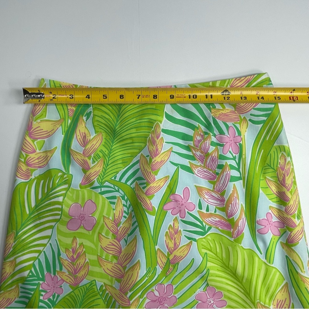 LILLY PULITZER Skirt Botanical Print Green Yellow Pink Scalloped Hem Size 2 - Picture 8 of 10